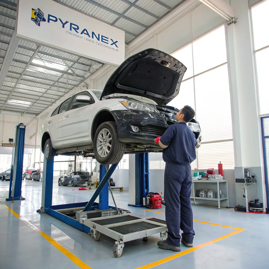 Car under inspection at PYRANVEX service center